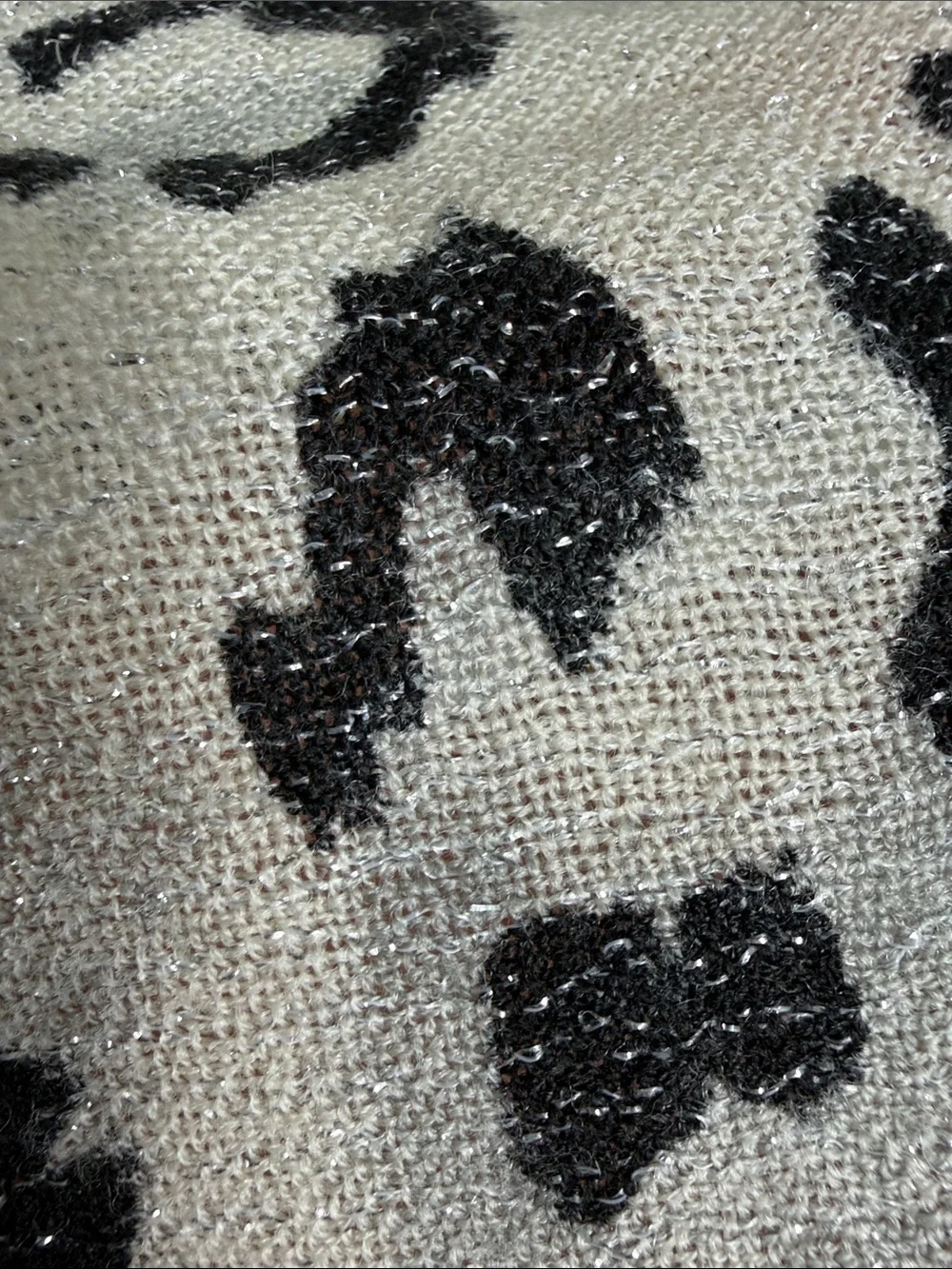 J. McLaughlin white and black animal print wool scarf with silver metallic